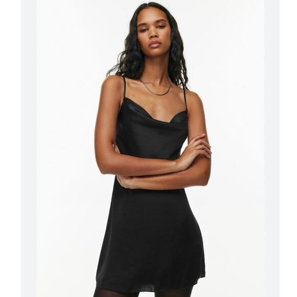 NWOT Wilfred Aritzia Allusion Black Satin Slip Sleeveless Mini Dress XXS - Picture 1 of 6